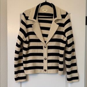 Maeve Anthropologie Black and Cream Striped Cardigan